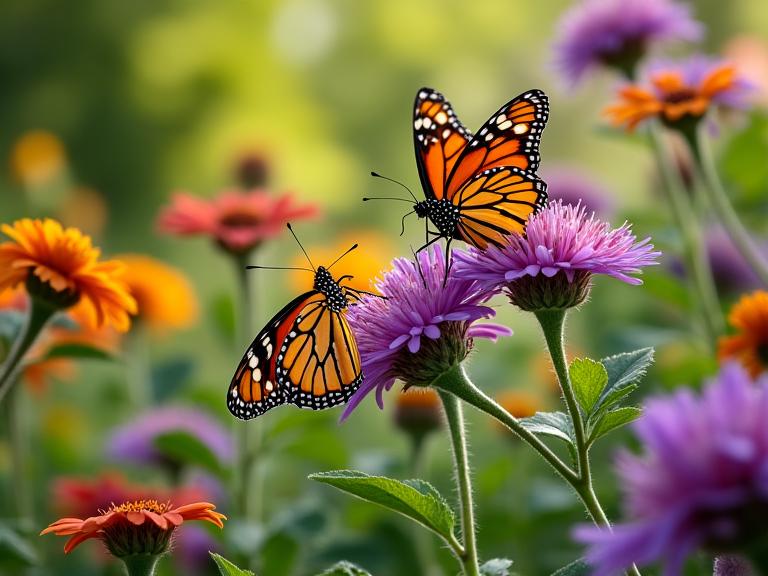 Jardín con plantas nativas y mariposas